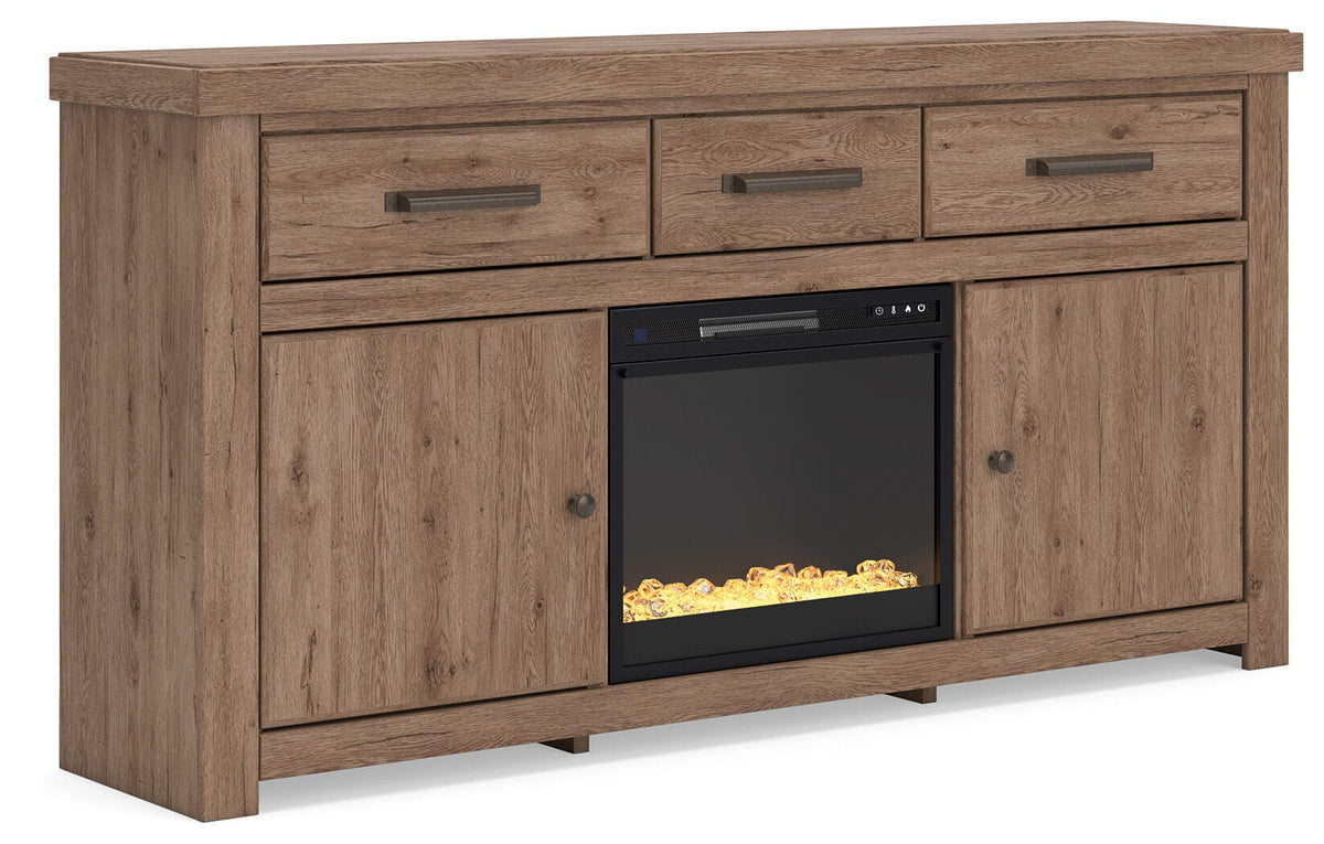 Garistyn Brown 73" TV Stand with Electric Fireplace by Ashley at Eve Furniture