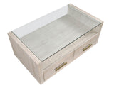 Garland Castered Glass Top Coffee Table, Washed Parchment Finish by Steve Silver at Eve Furniture