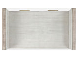 Garland Castered Glass Top Coffee Table, Washed Parchment Finish by Steve Silver at Eve Furniture
