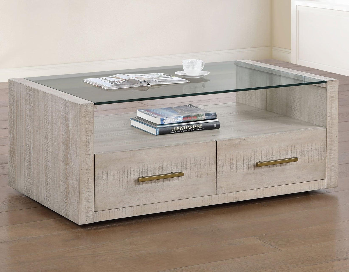 Garland Glass Top 3-Piece Table Set, Washed Parchment Finish by Steve Silver at Eve Furniture