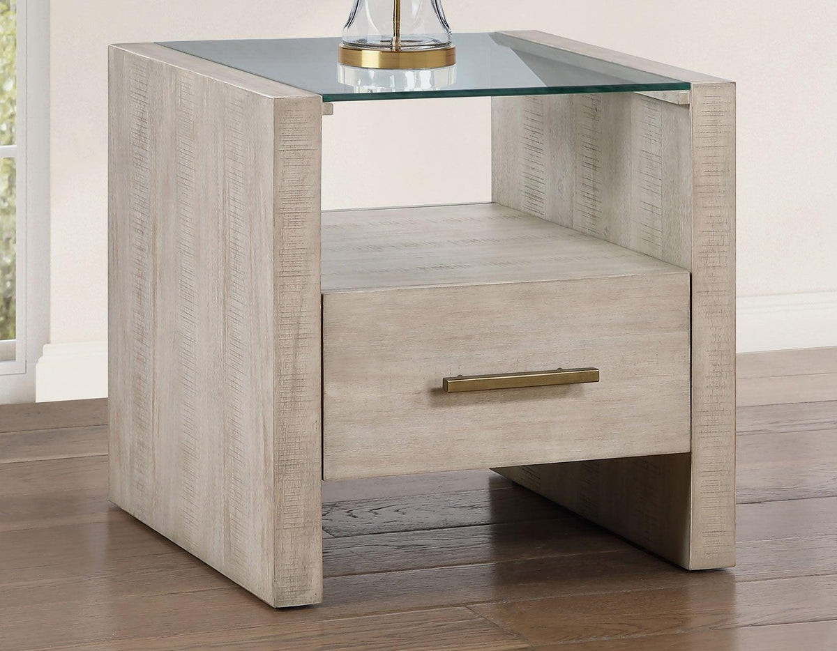 Garland Glass Top 3-Piece Table Set, Washed Parchment Finish by Steve Silver at Eve Furniture