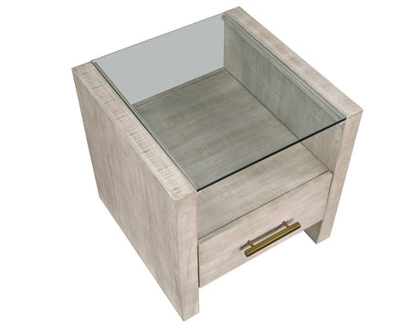 Garland Glass Top End Table, Washed Parchment Finish by Steve Silver at Eve Furniture