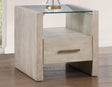Garland Glass Top End Table, Washed Parchment Finish by Steve Silver at Eve Furniture