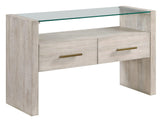 Garland Glass Top Sofa Table, Washed Parchment Finish by Steve Silver at Eve Furniture