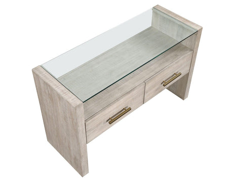 Garland Glass Top Sofa Table, Washed Parchment Finish by Steve Silver at Eve Furniture