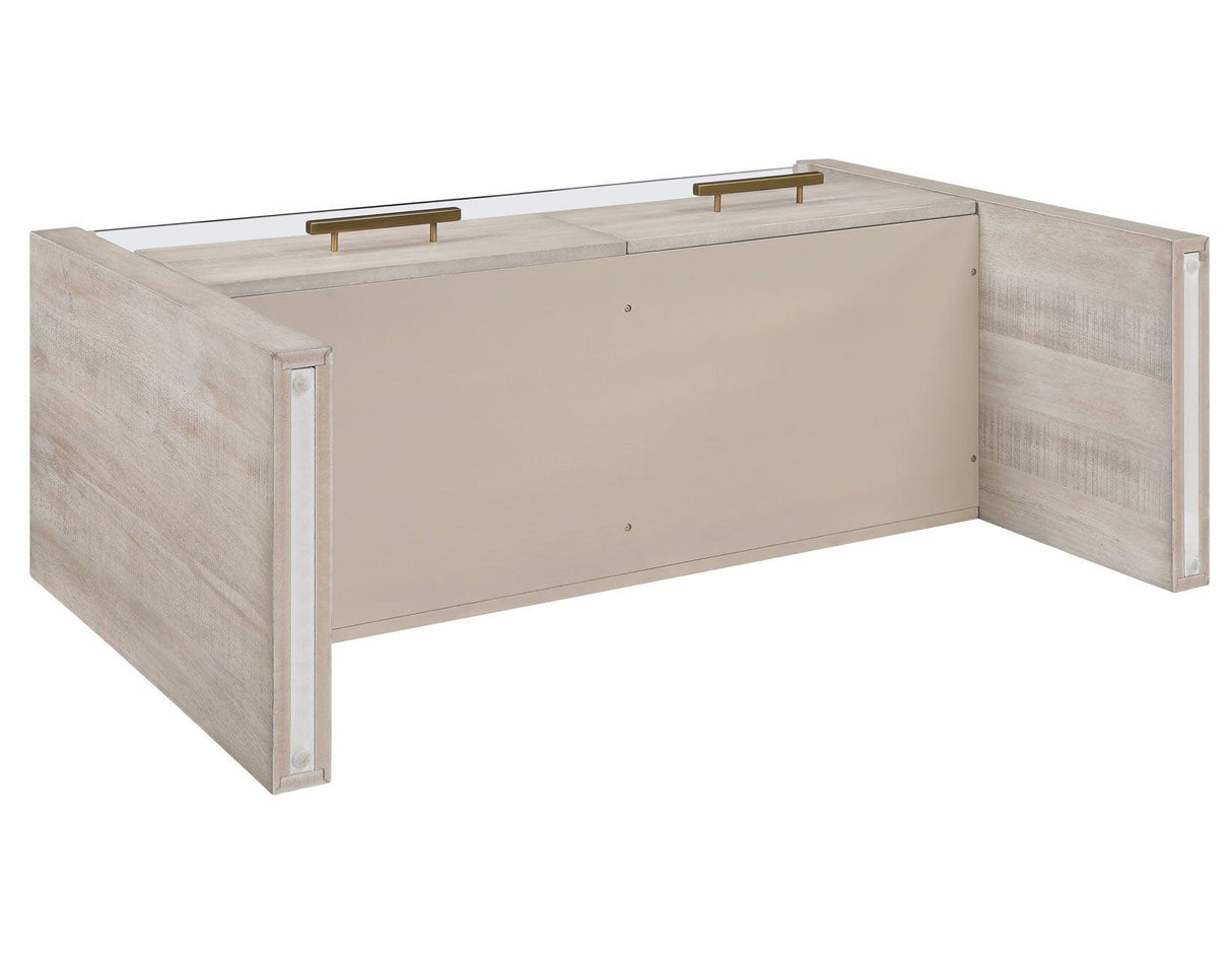 Garland Glass Top Sofa Table, Washed Parchment Finish by Steve Silver at Eve Furniture