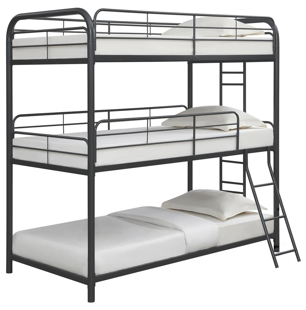 Garner Gunmetal Triple Bunk Bed with Ladder