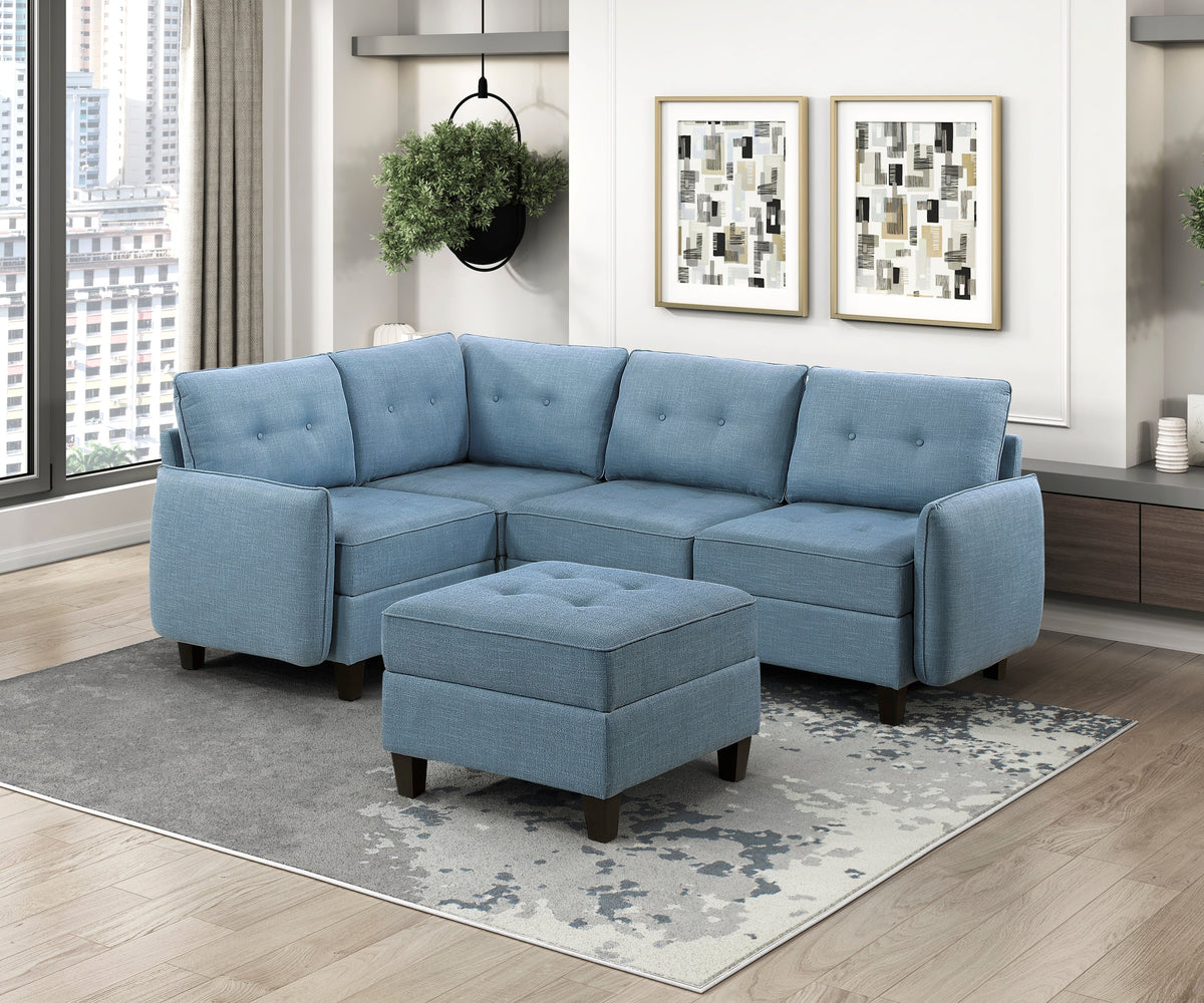Garren Blue 5-Piece Sectional with Storage and Ottoman by Homelegance at Eve Furniture