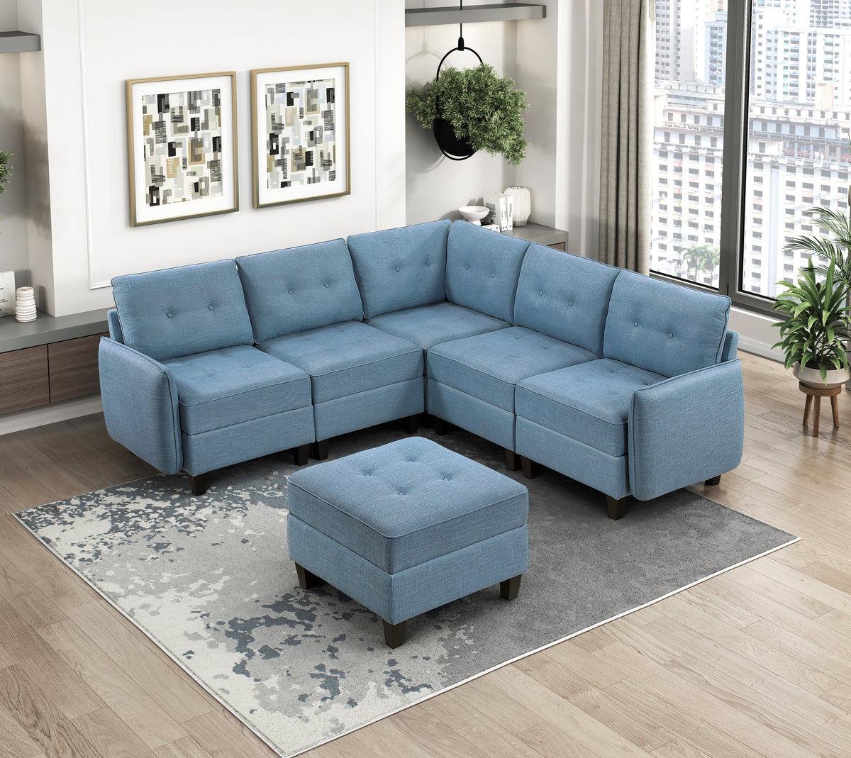 Garren Blue 6-Piece Sectional with Storage and Ottoman by Homelegance at Eve Furniture