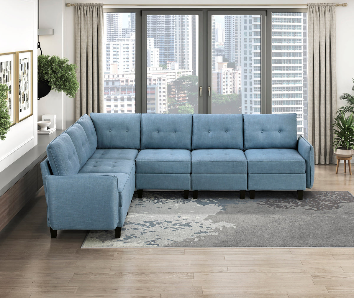 Garren Blue 6-Piece Sectional with Storage by Homelegance at Eve Furniture