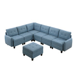 Garren Blue 7-Piece Sectional with Storage and Ottoman by Homelegance at Eve Furniture