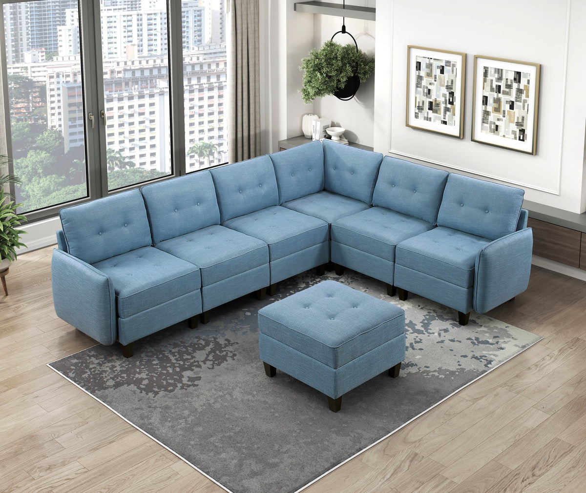 Garren Blue 7-Piece Sectional with Storage and Ottoman by Homelegance at Eve Furniture