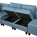 Garren Blue 7-Piece Sectional with Storage and Two Ottomans by Homelegance at Eve Furniture