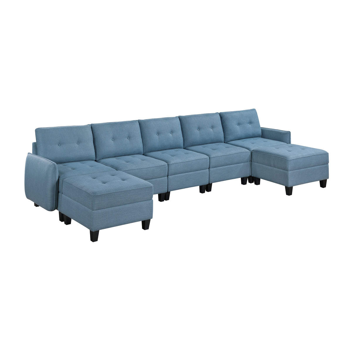 Garren Blue 7-Piece Sectional with Storage and Two Ottomans by Homelegance at Eve Furniture