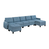 Garren Blue 7-Piece Sectional with Storage and Two Ottomans by Homelegance at Eve Furniture