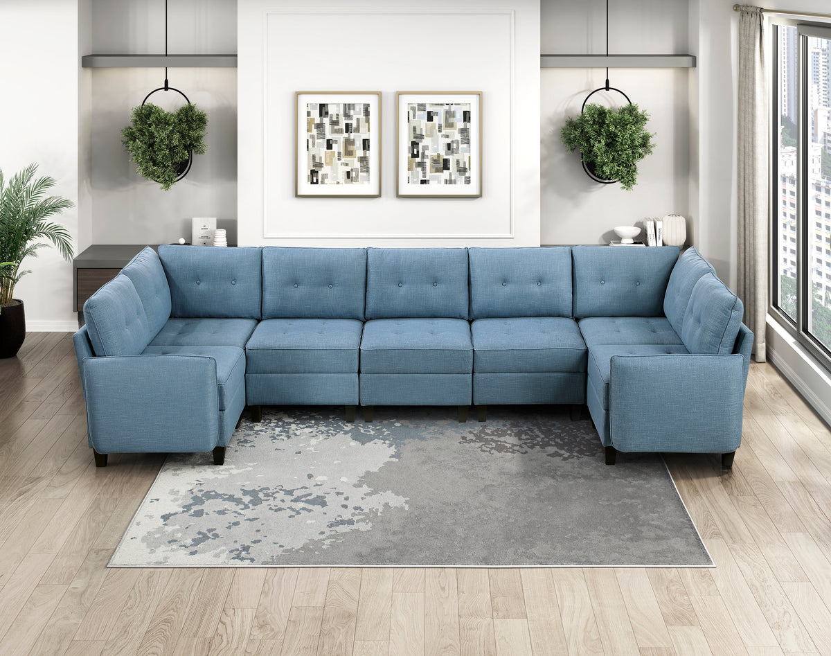 Garren Blue 7-Piece Sectional with Storage by Homelegance at Eve Furniture