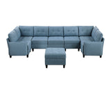 Garren Blue 8-Piece Sectional with Storage and Ottoman by Homelegance at Eve Furniture