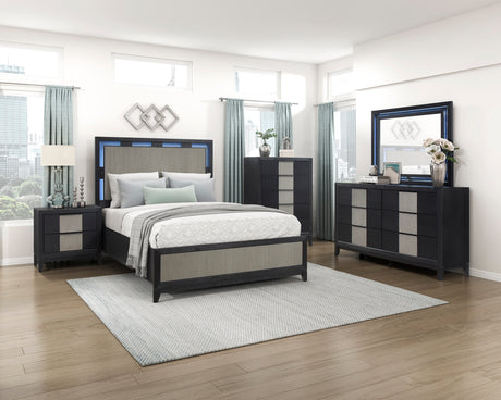 Garrison Charcoal & Gray Queen LED Panel Bed by Homelegance at Eve Furniture