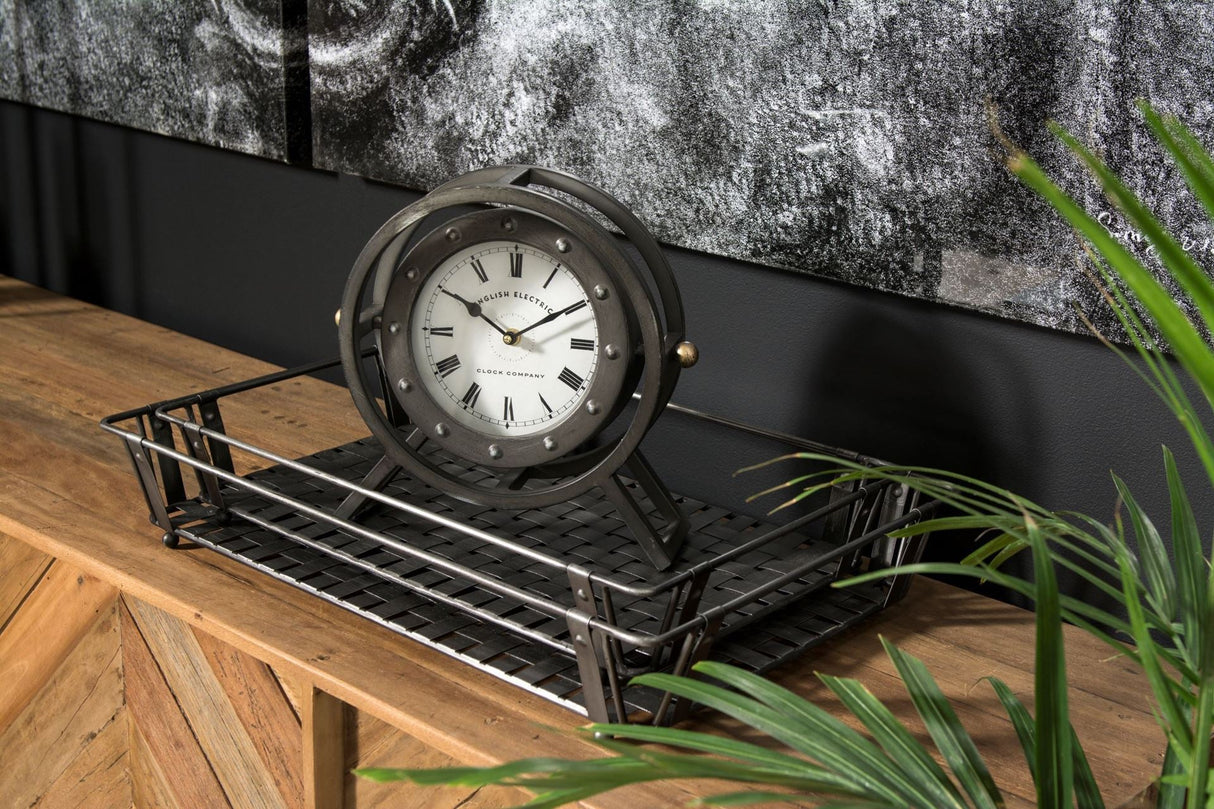 Gaston Gray Metal Circular Table Clock by Mercana at Eve Furniture