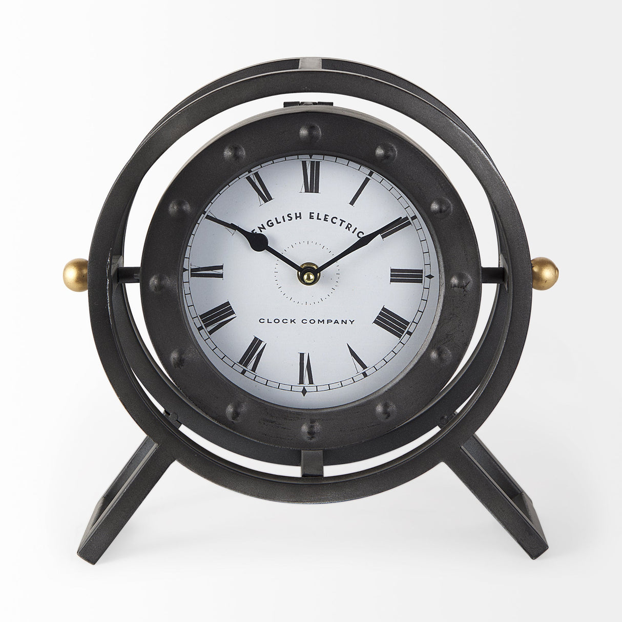 Gaston Gray Metal Circular Table Clock by Mercana at Eve Furniture