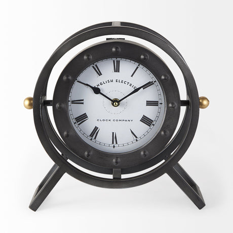 Gaston Gray Metal Circular Table Clock by Mercana at Eve Furniture