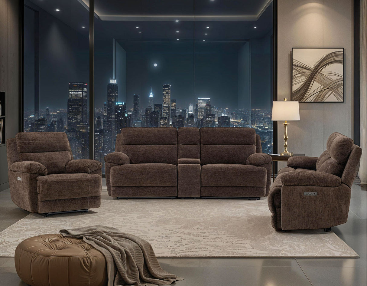 Gatlin Brown Fabric 3-Piece Power Reclining Set by Steve Silver at Eve Furniture