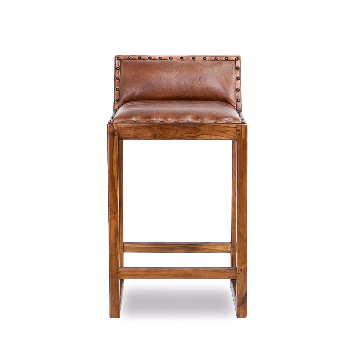 Gavin Mid-Century Modern 25'' Solid Wood Genuine Leather Counter Stool