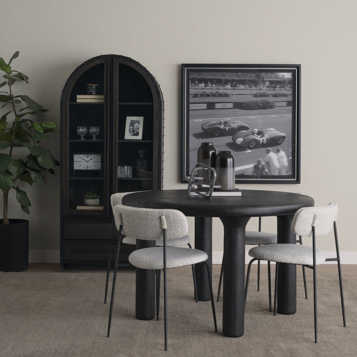 Gehry Dark Brown Metal Brown Wood and Glass Door Display Cabinet by Mercana at Eve Furniture