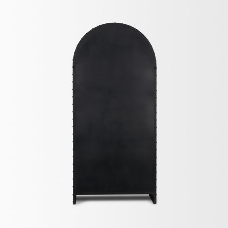 Gehry Dark Brown Metal Brown Wood and Glass Door Display Cabinet by Mercana at Eve Furniture