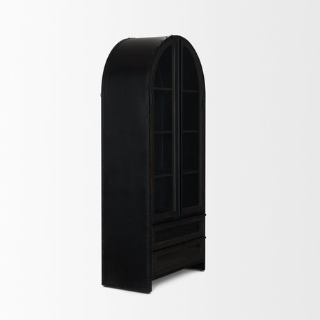 Gehry Dark Brown Metal Brown Wood and Glass Door Display Cabinet by Mercana at Eve Furniture