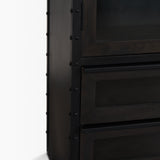 Gehry Dark Brown Metal Brown Wood and Glass Door Display Cabinet by Mercana at Eve Furniture