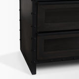 Gehry Dark Brown Metal Brown Wood and Glass Door Display Cabinet by Mercana at Eve Furniture
