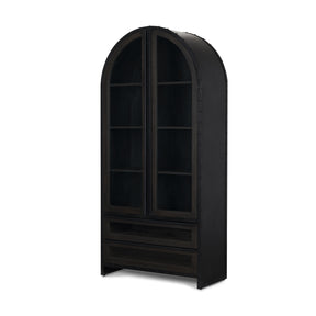 Gehry Dark Brown Metal Brown Wood and Glass Door Display Cabinet by Mercana at Eve Furniture