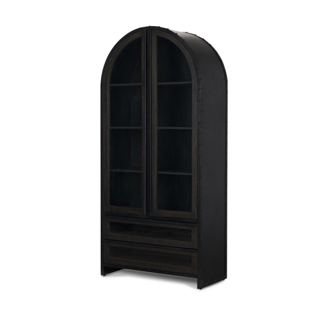 Gehry Dark Brown Metal Brown Wood and Glass Door Display Cabinet by Mercana at Eve Furniture