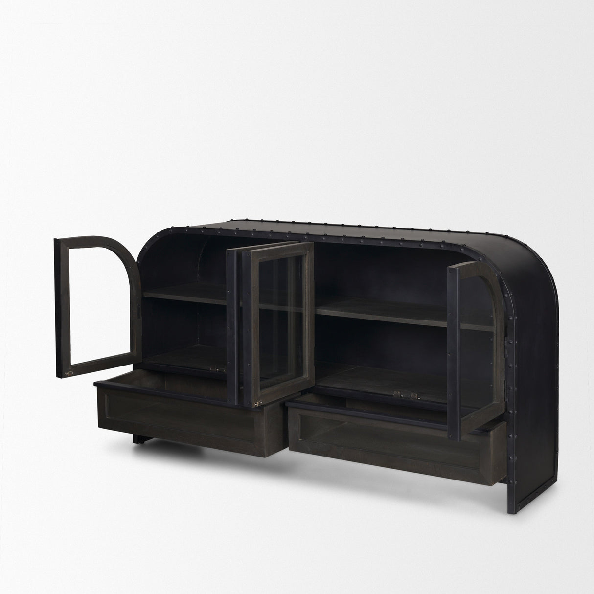 Gehry I Black Metal Frame w/Wood Accent 4 Cabinet Door Two Drawer Sideboard by Mercana at Eve Furniture