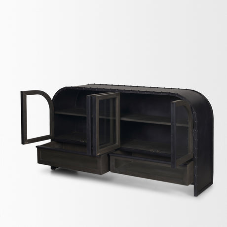 Gehry I Black Metal Frame w/Wood Accent 4 Cabinet Door Two Drawer Sideboard by Mercana at Eve Furniture