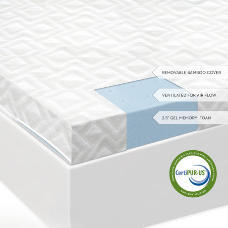 Gel Memory Foam White Cal King 2.5" Mattress Topper by Malouf at Eve Furniture