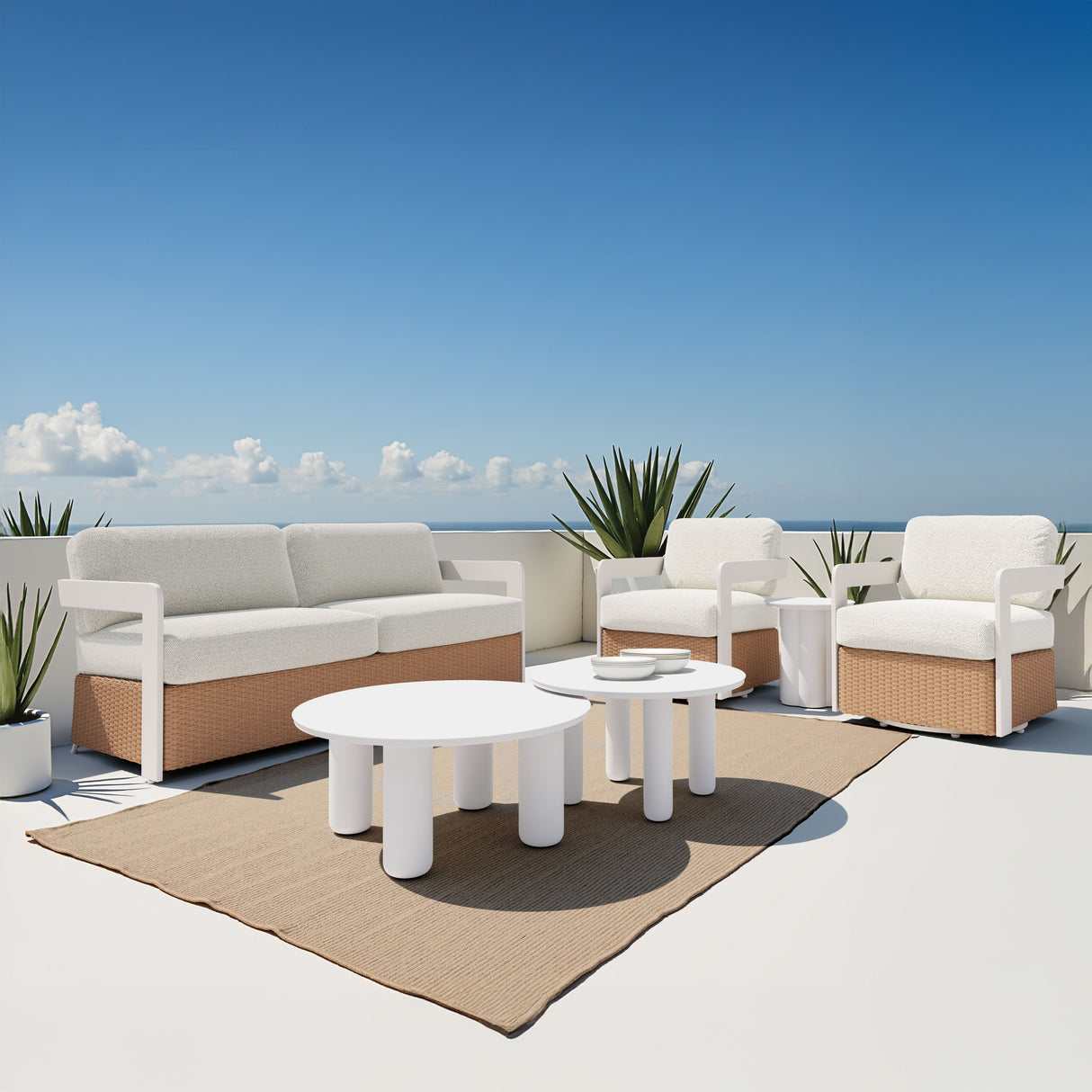 Gelo White & Brown Outdoor Sofa by Zuomod at Eve Furniture