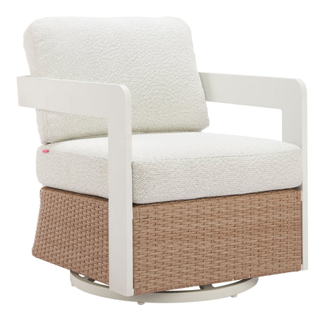 Gelo White & Brown Outdoor Swivel Chair by Zuomod at Eve Furniture