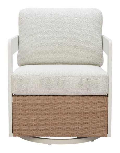 Gelo White & Brown Outdoor Swivel Chair by Zuomod at Eve Furniture
