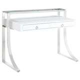 Gemma Glossy White/Chrome 2-Drawer Writing Desk by Coaster at Eve Furniture