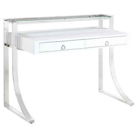 Gemma Glossy White/Chrome 2-Drawer Writing Desk by Coaster at Eve Furniture