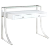 Gemma Glossy White/Chrome 2-Drawer Writing Desk by Coaster at Eve Furniture