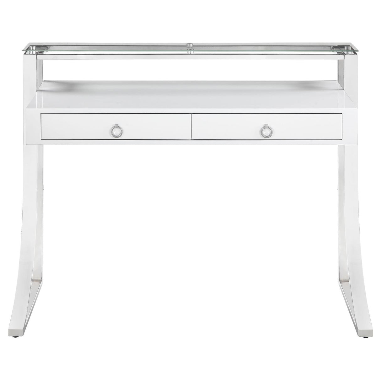 Gemma Glossy White/Chrome 2-Drawer Writing Desk by Coaster at Eve Furniture