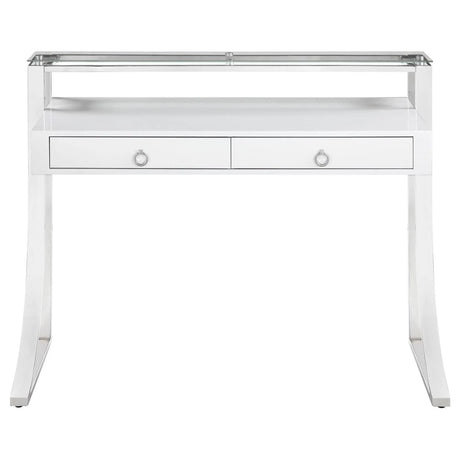 Gemma Glossy White/Chrome 2-Drawer Writing Desk by Coaster at Eve Furniture