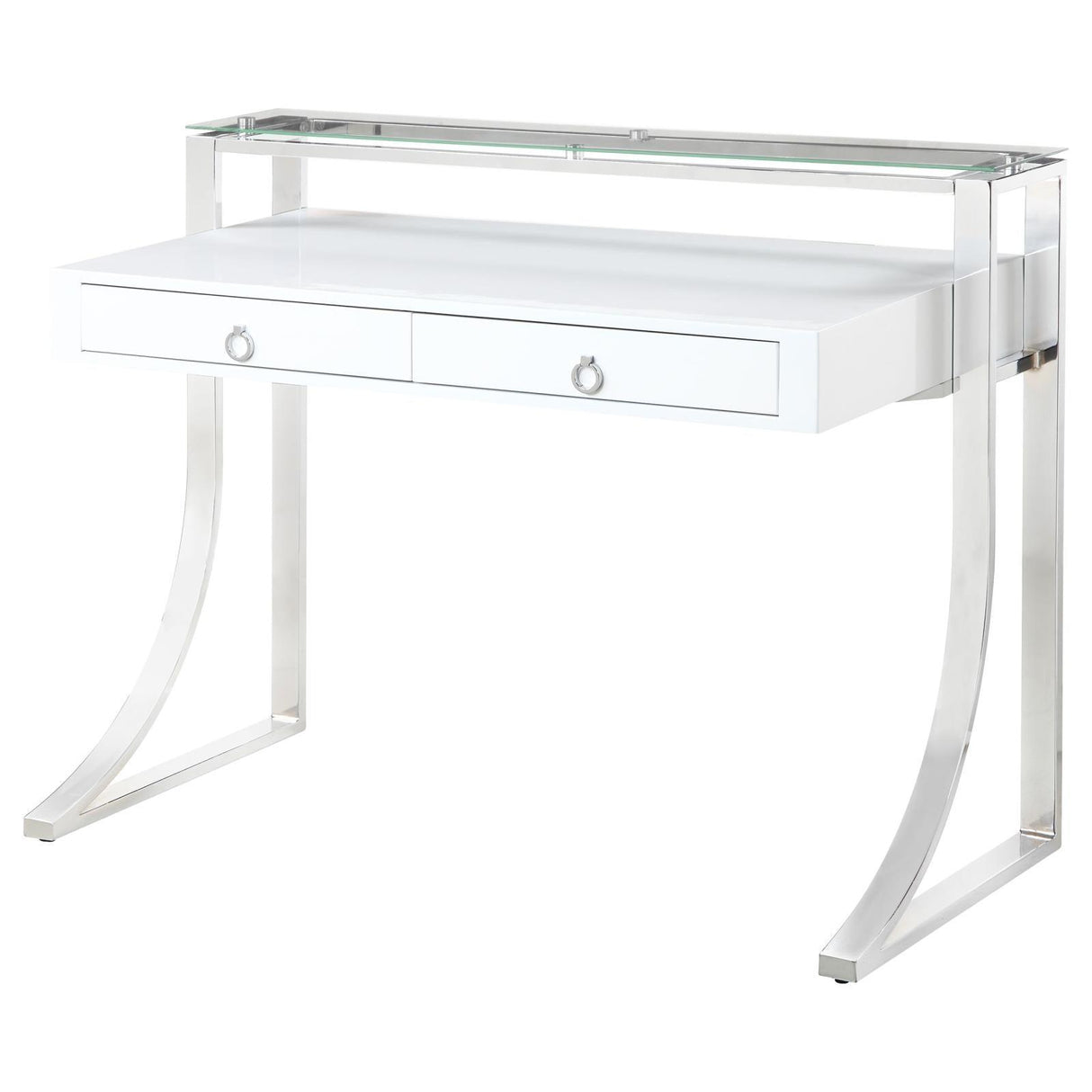 Gemma Glossy White/Chrome 2-Drawer Writing Desk by Coaster at Eve Furniture