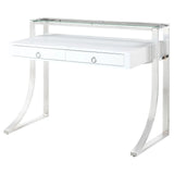 Gemma Glossy White/Chrome 2-Drawer Writing Desk by Coaster at Eve Furniture