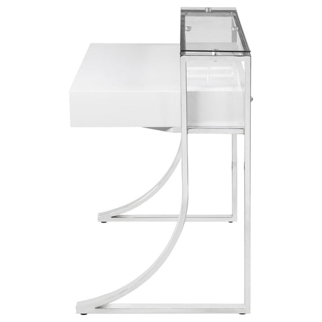 Gemma Glossy White/Chrome 2-Drawer Writing Desk by Coaster at Eve Furniture