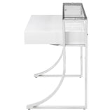 Gemma Glossy White/Chrome 2-Drawer Writing Desk by Coaster at Eve Furniture