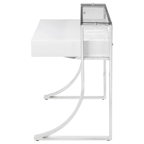Gemma Glossy White/Chrome 2-Drawer Writing Desk by Coaster at Eve Furniture